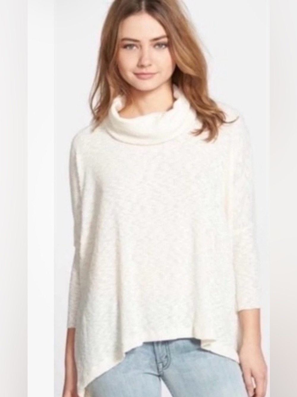 Free People Beach Cream Cowl neck Sweater Ribbed Poncho Style. Open back Small.